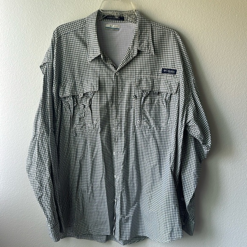 Columbia shirt plaid blue & white PFG outdoor athleisure size XL